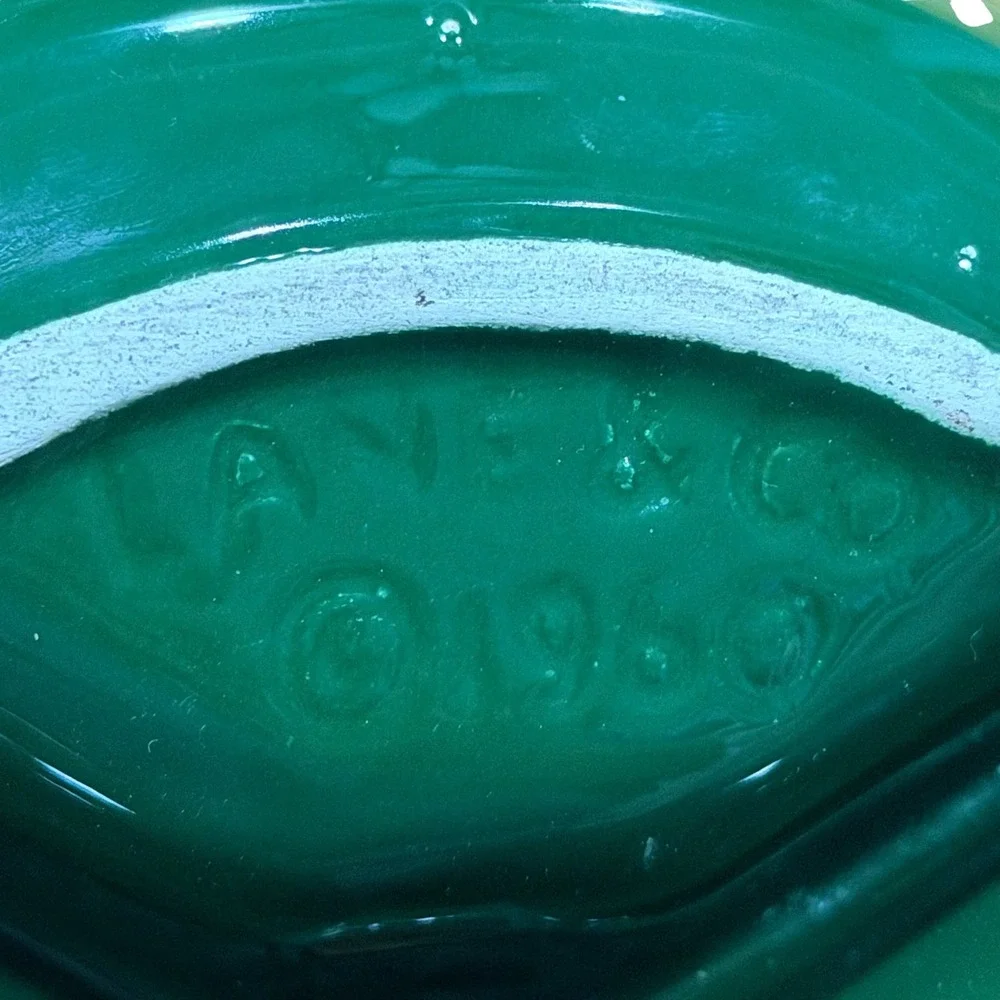 Lane & Co Van Nuys Calif 1960 Vintage Green Ceramic Divided Serving Dish Handle